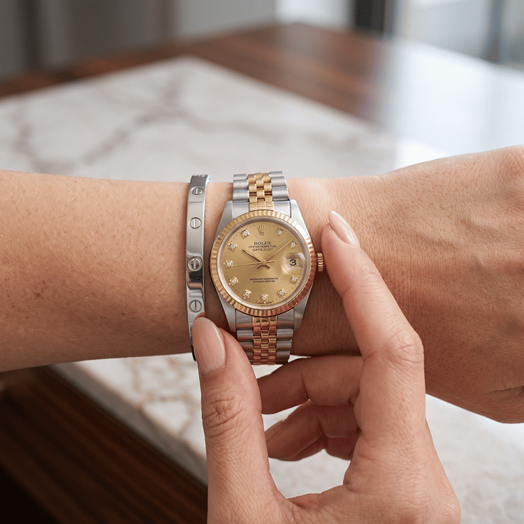 Rolex Lady-Datejust 31 MM Gold Diamonds Dial Yellow Gold & Steel Automatic Watch Ref. No 78273-Hover-Image