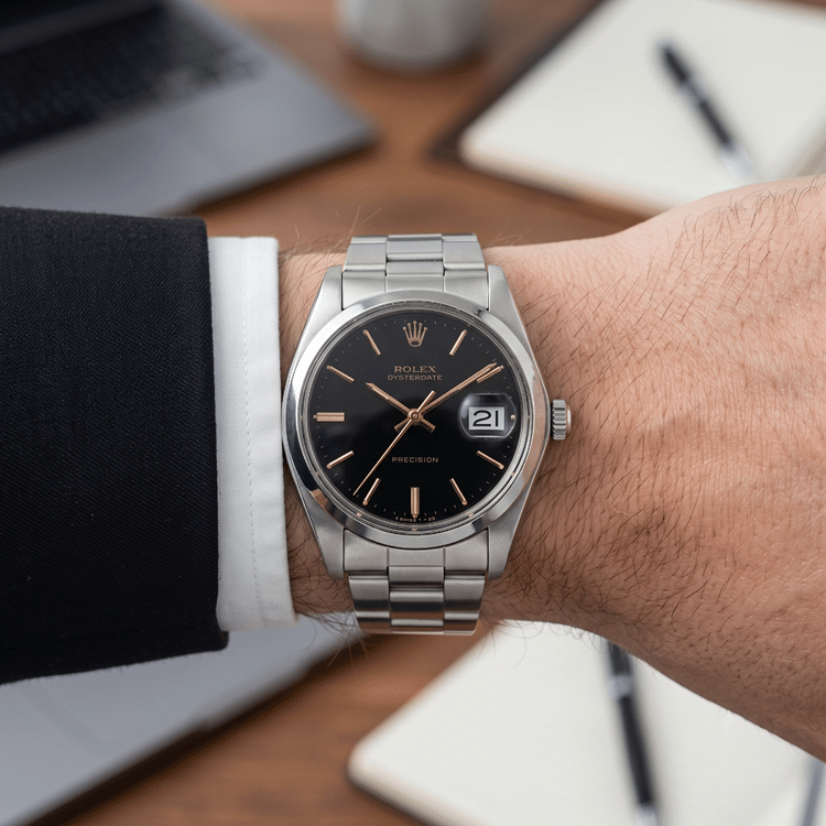 Rolex Oysterdate Precision 34.5 MM Black Dial Steel Manual Winding Watch Ref No. 6694-Hover-Image