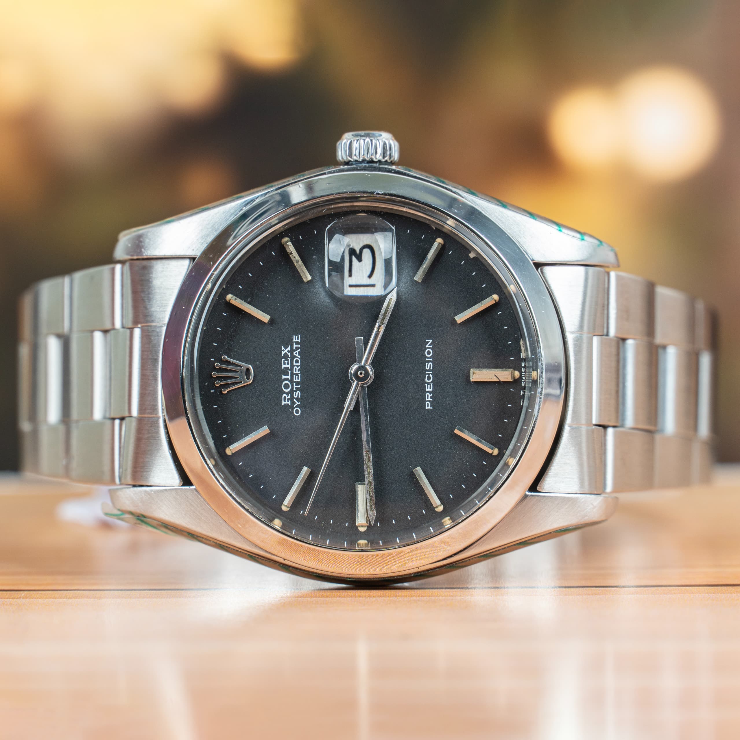 Rolex Oysterdate Precision Black Dial Steel Manual Winding