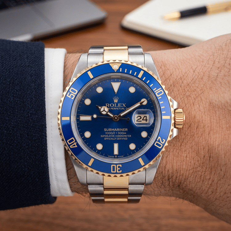 Rolex Submariner Date 40 MM Blue Dial 18K Yellow Gold And Steel Automatic Watch Ref. No 16613-Hover-Image