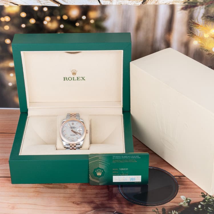 Rolex Datejust 41 Papers Steel & Gold Mother of Pearl Diamond Dial-Hover-Image