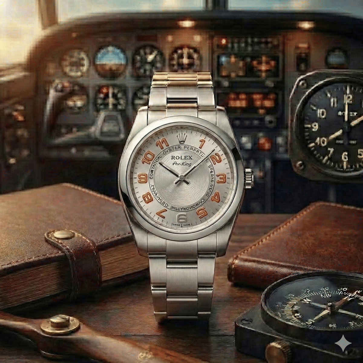 Rolex Air King 34mm Steel Concentric Silver Dial Automatic Watch