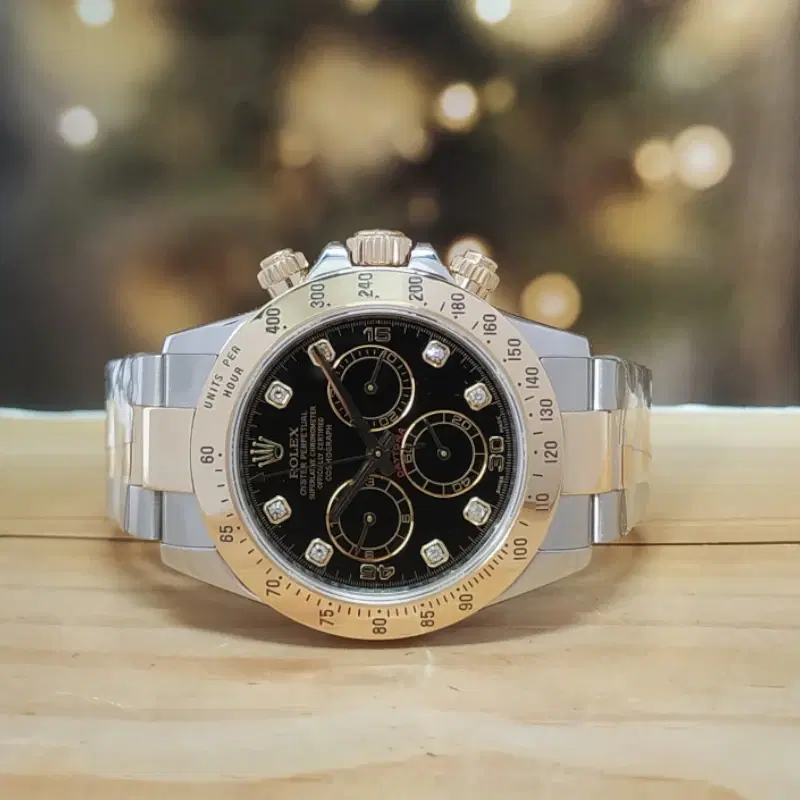 Rolex Cosmograph Daytona Black Diamond Dial Steel & Gold Watch