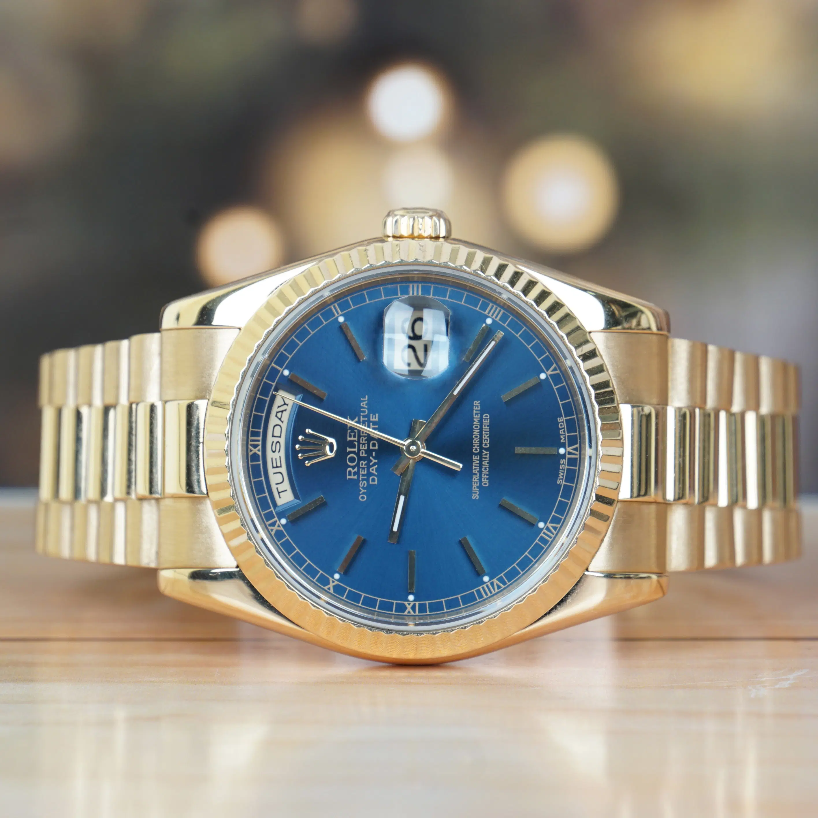Rolex Day-Date 36 MM Yellow Gold Blue Dial Automatic
