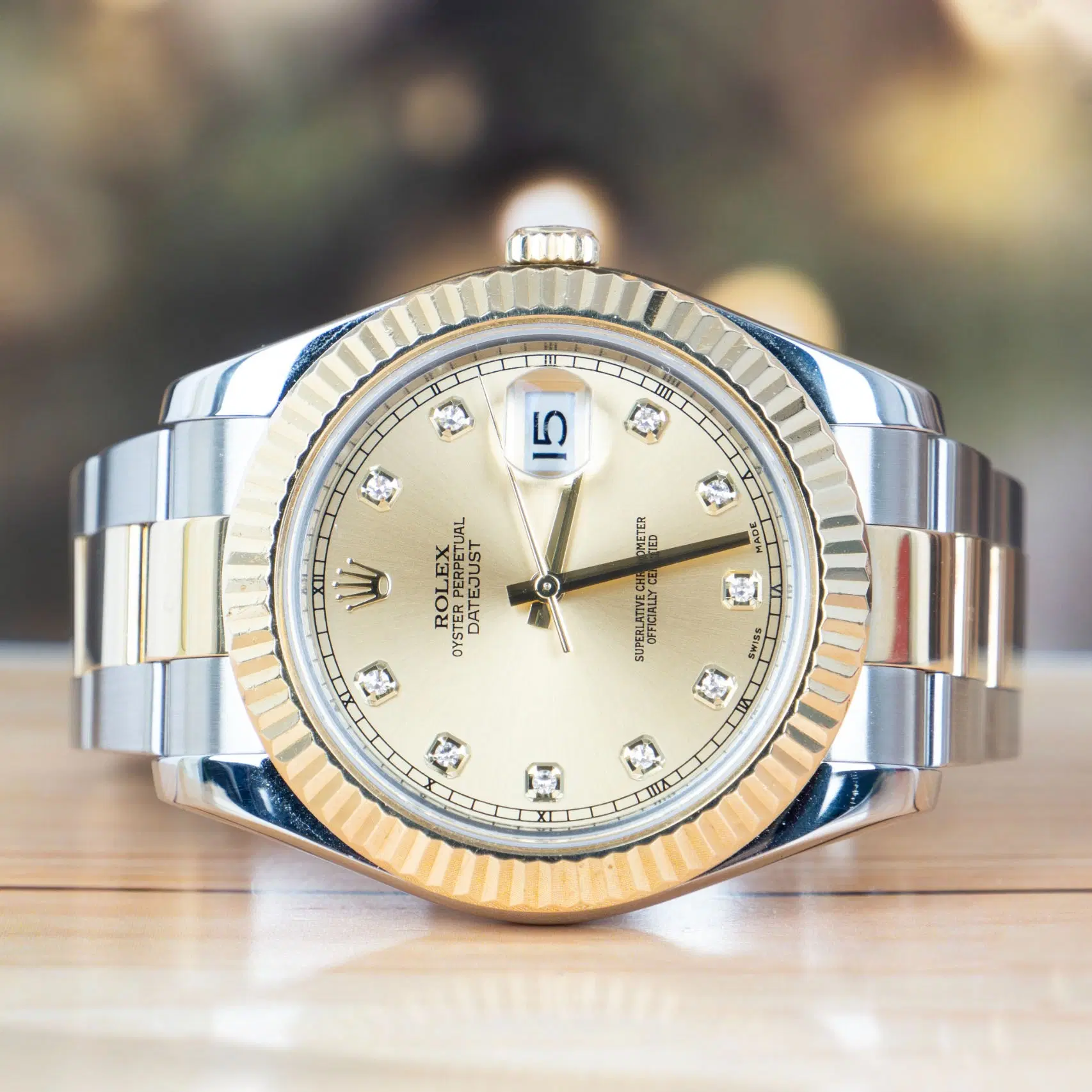 Rolex Datejust II Steel Yellow Gold Diamond Dial Mens Watch Complete Set