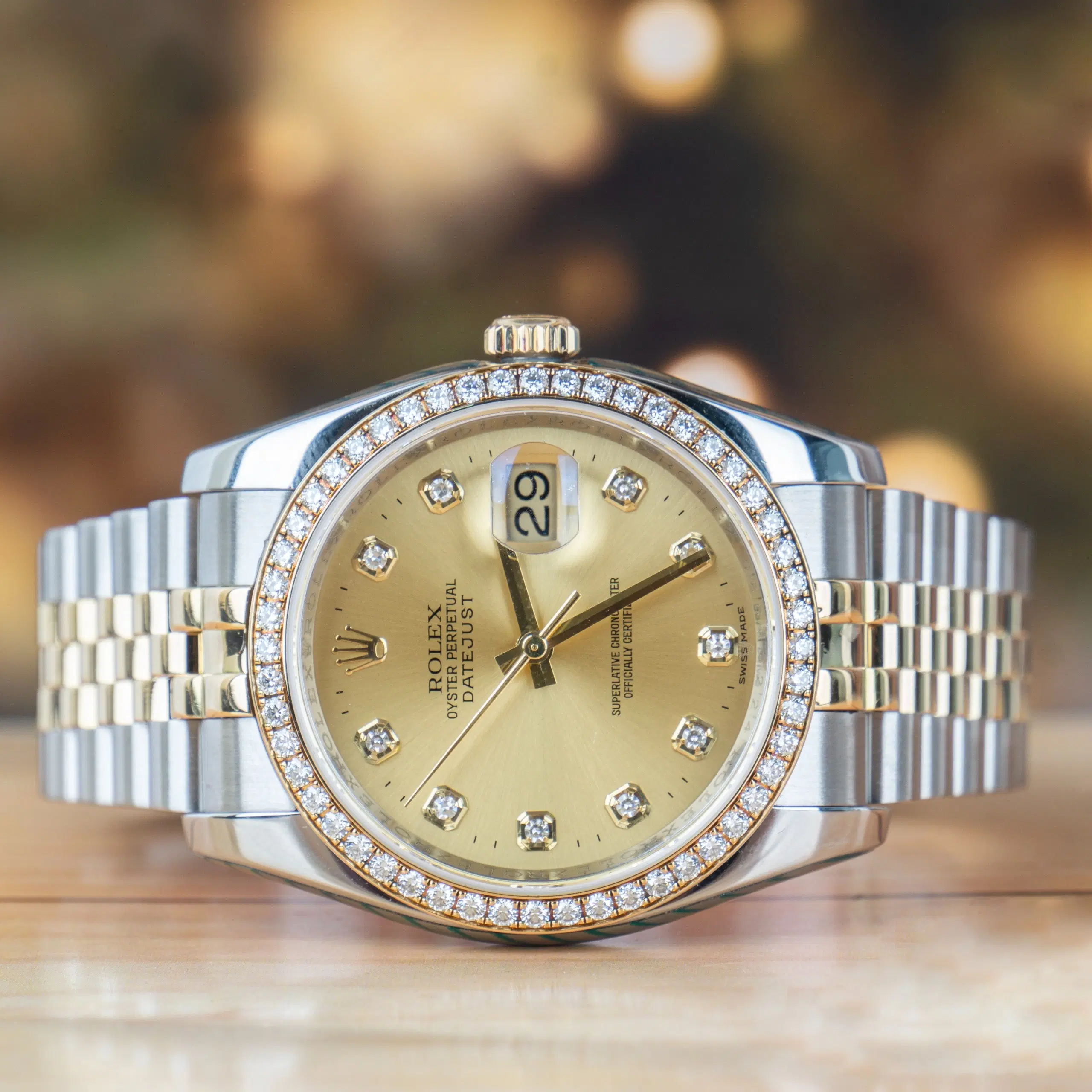 Rolex Datejust 36 MM Oystersteel and Yellow Gold champagne Diamond Dial Jubilee Bracelet