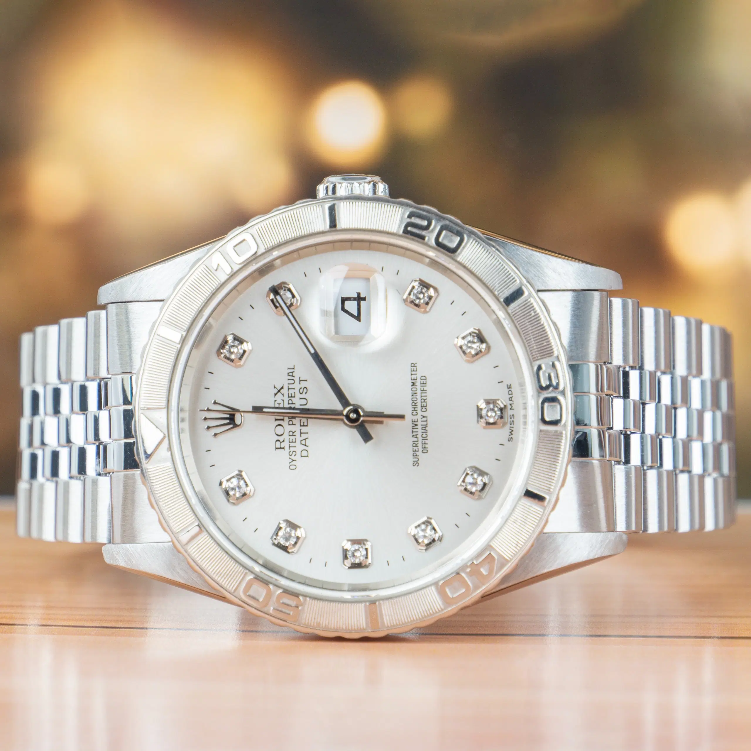 Rolex Datejust 36 MM Turn-O-Graph Silver Diamond Dial Stainless Steel