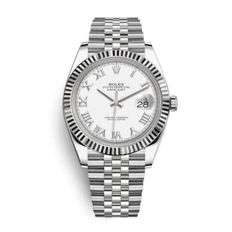 Rolex Datejust 41 MM White Roman Dial Stainless Steel Fluted Bezel-Hover-Image