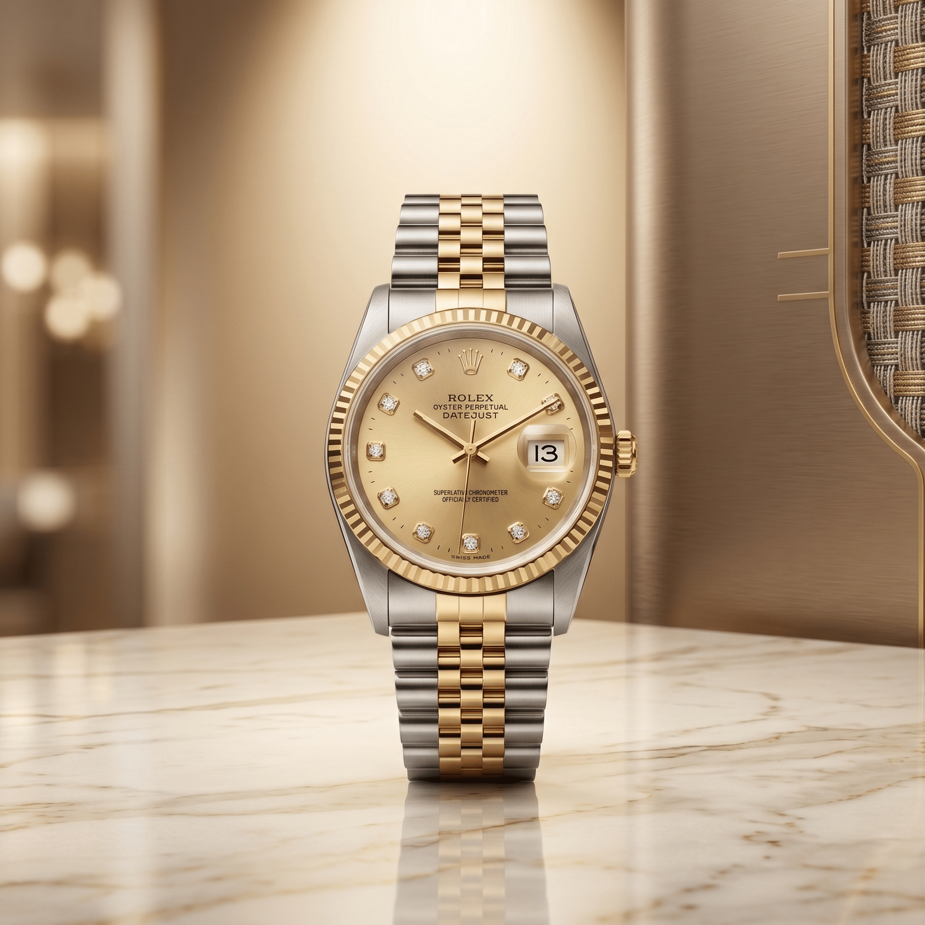 Rolex Datejust 36 MM Gold and Steel Champagne Diamond Dial Automatic