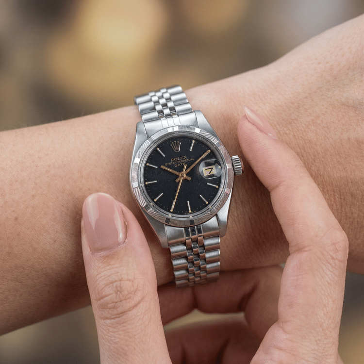 Rolex Oyster Perpetual Lady Date Black Dial Ladies Vintage Watch-Hover-Image