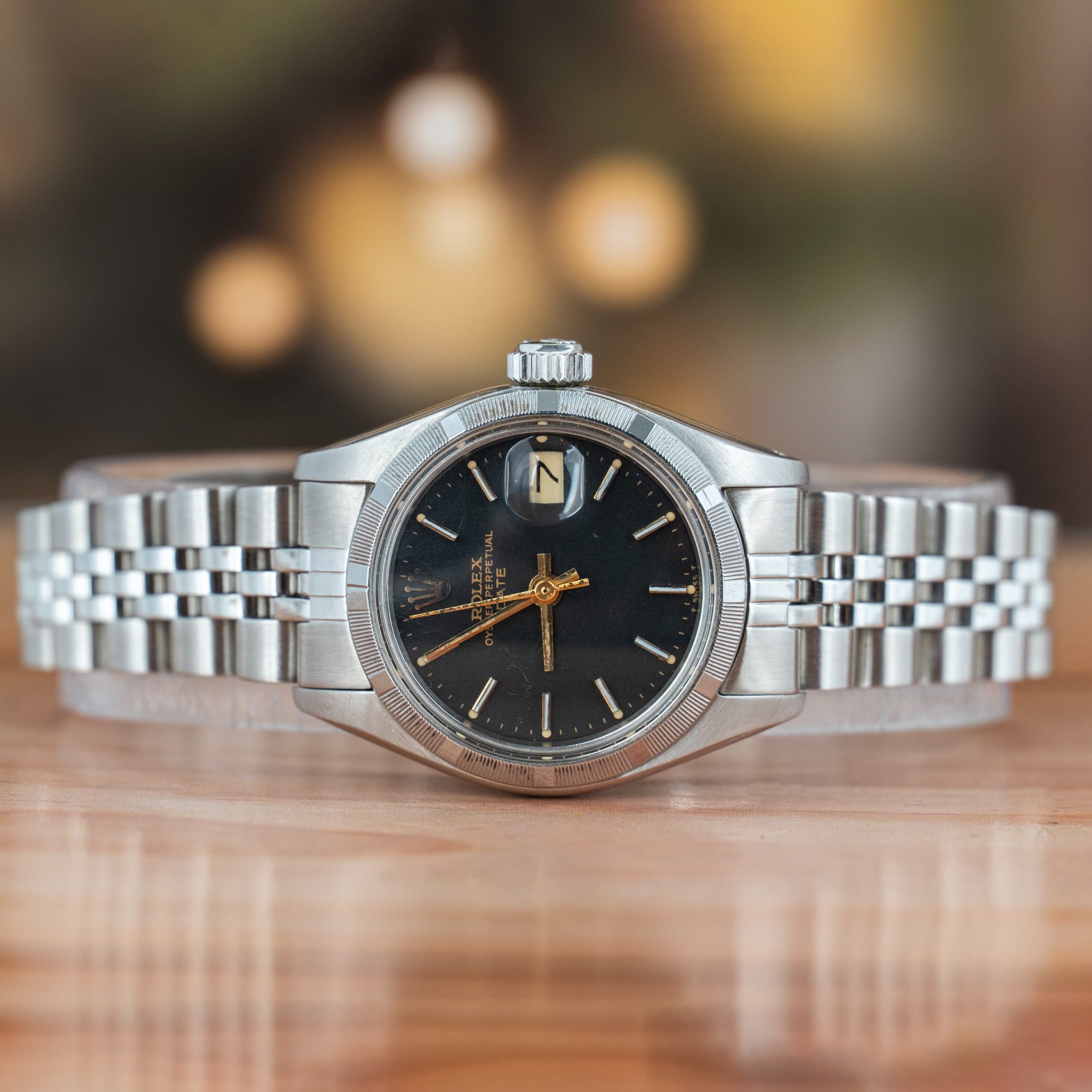Rolex Oyster Perpetual Lady Date Black Dial Ladies Vintage Watch