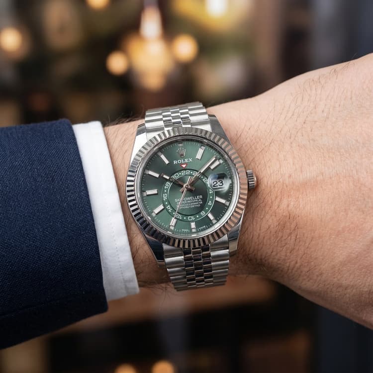 Rolex Sky-Dweller Oyester Steel With White Gold Jubilee Strap Watch + 5 Years Rolex brand warrenty-Hover-Image