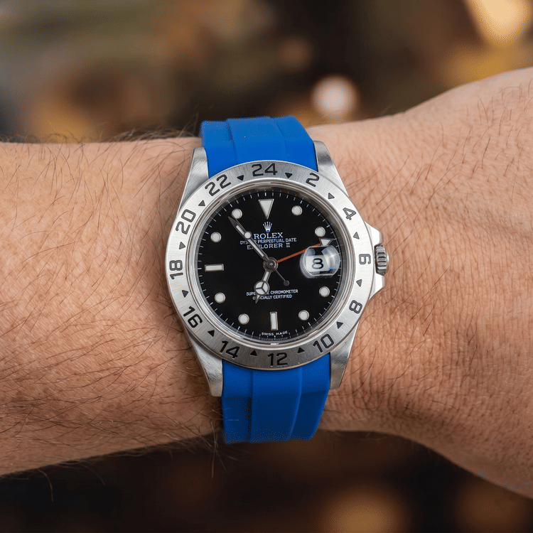 Rolex Explorer II 40 MM Black Dial Steel Blue Strap Watch-Hover-Image