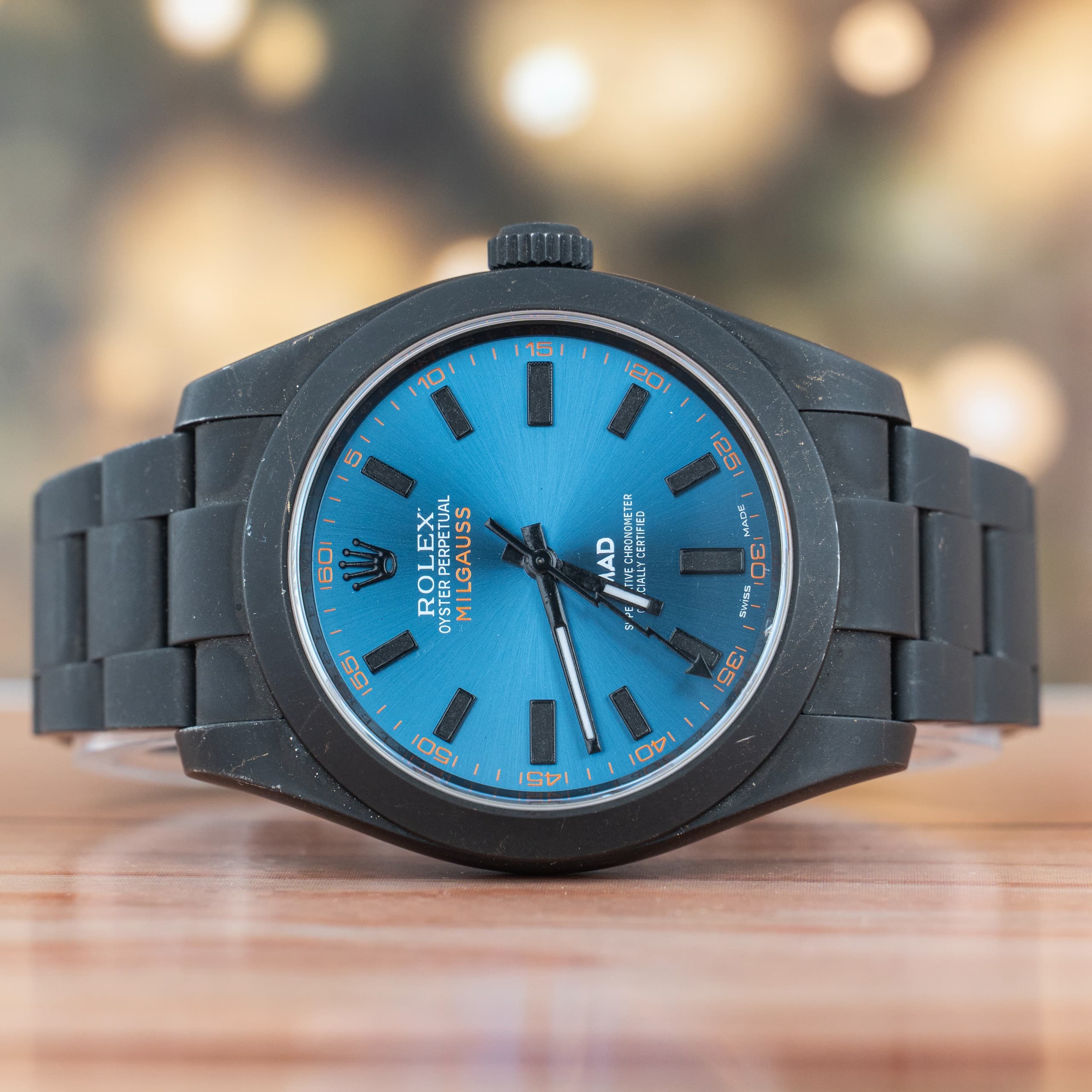 Rolex Milgauss 40 MM Custom Blue Dial Steel with Black PVD Coating Automatic