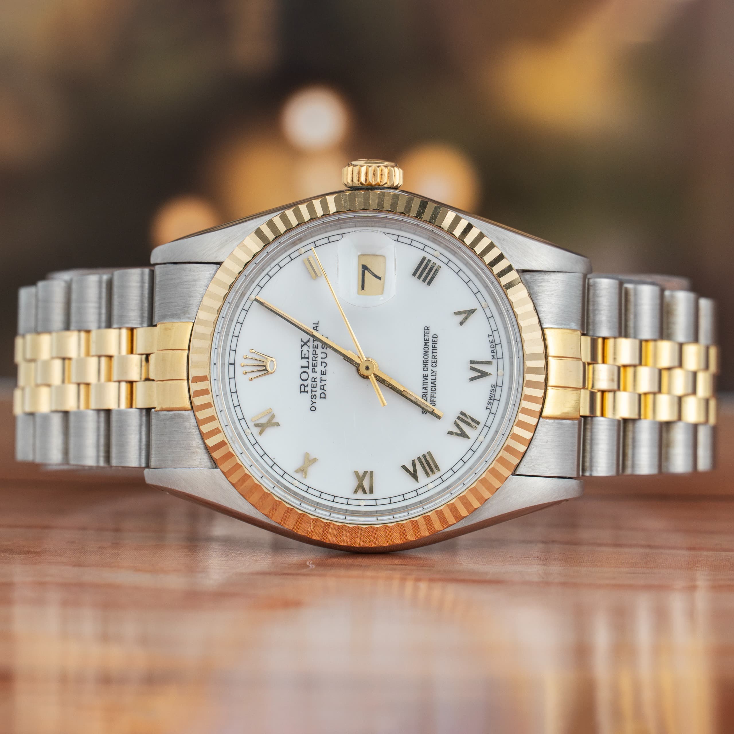 Rolex Datejust 36 MM White Roman Numerals Yellow Gold & Steel Automatic Watch 16013