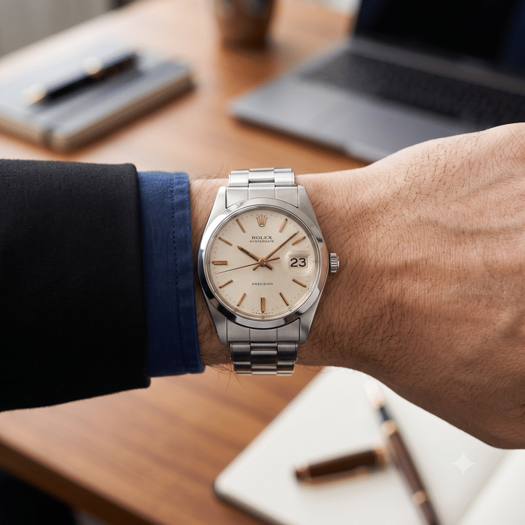 Rolex Oysterdate Precision 35 MM Silver Dial Steel Manual Winding Watch-Hover-Image