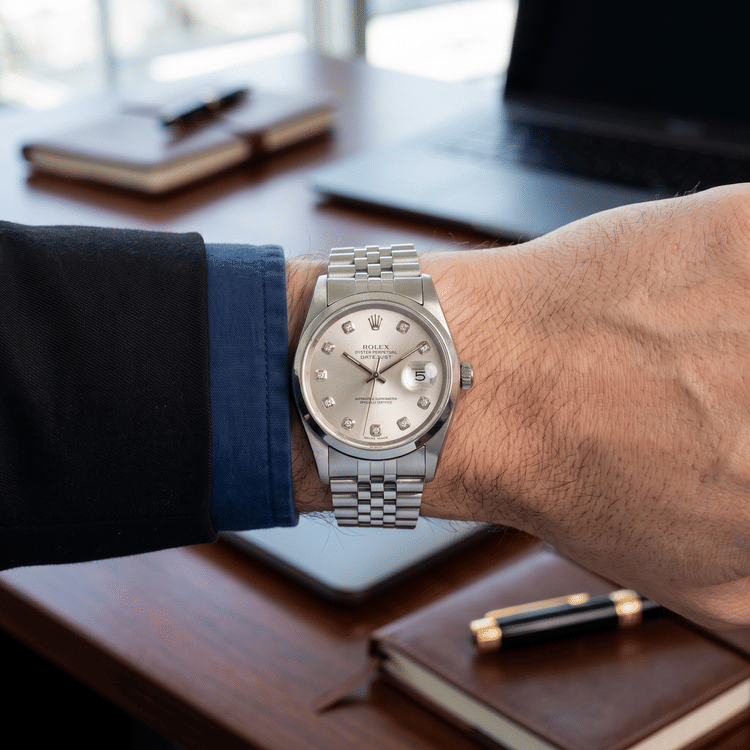 Rolex Datejust 36 MM Silver Diamond Dial Steel Automatic Watch Ref. No 16200-Hover-Image