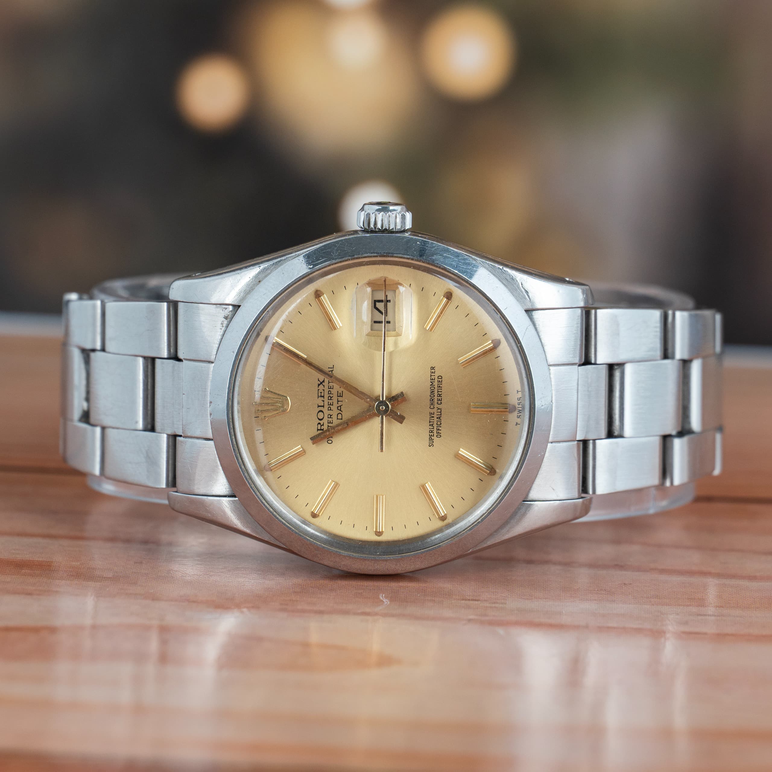 Rolex Oyster Perpetual Date 34 MM Gold Dial Steel Automatic Watch Ref. No 15000