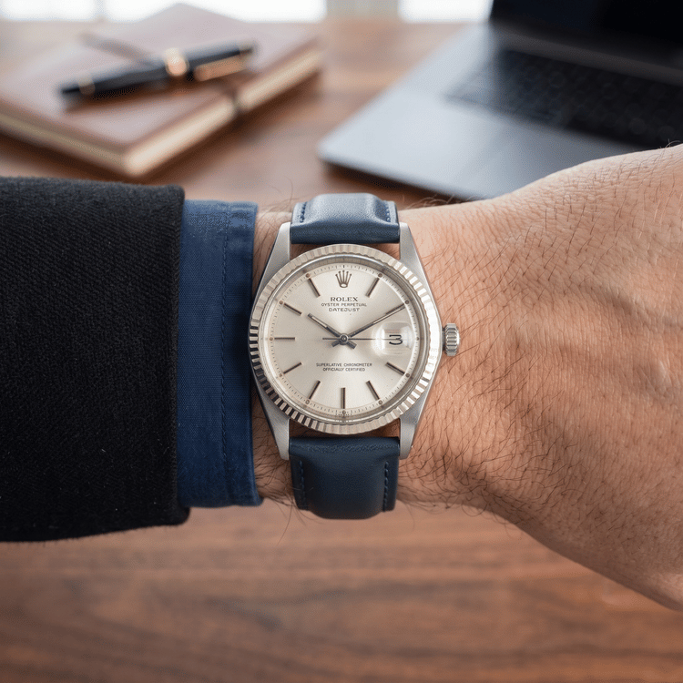 Rolex Datejust 36 MM Silver Dial Steel Blue Strap Automatic Watch Ref. No 1601-Hover-Image