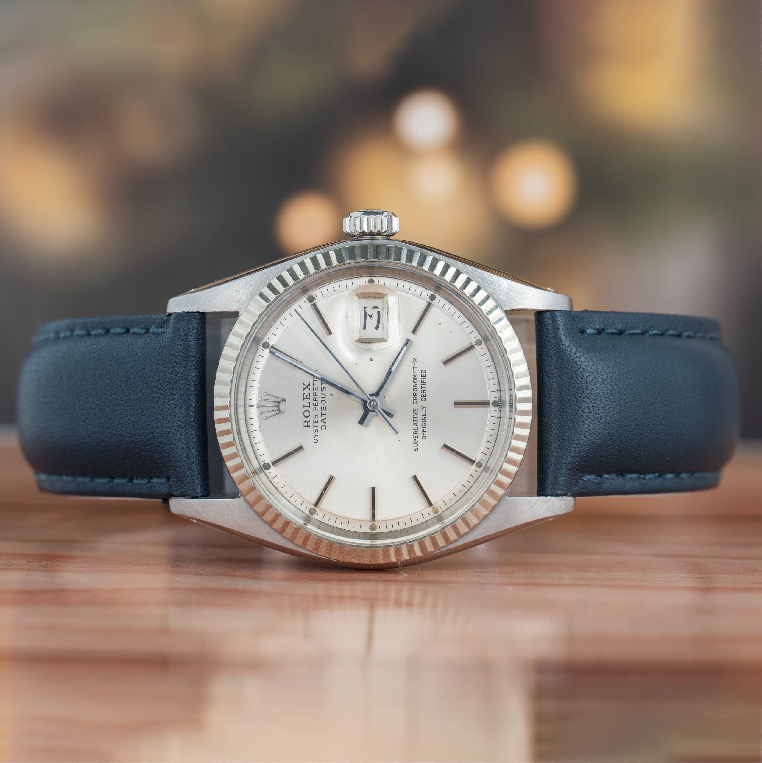 Rolex Datejust 36 MM Silver Dial Steel Blue Strap Automatic Watch Ref. No 1601