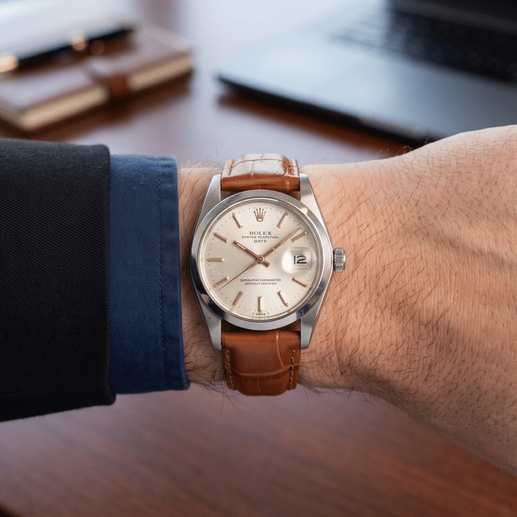 Rolex Oyster Perpetual Date 34 MM Silver Dial Stainless Steel Automatic Watch Ref. No 1500-Hover-Image