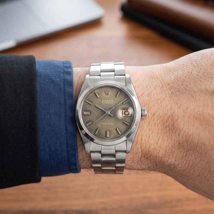 Rolex Oysterdate 34 MM Tropical Dial Stainless Steel Automatic Watch 6694-Hover-Image