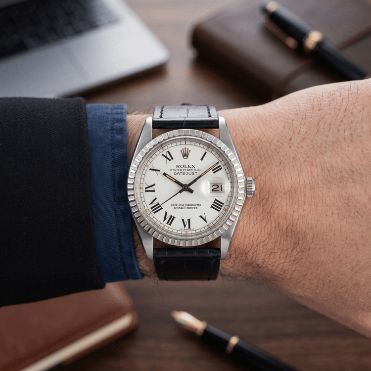 Rolex Datejust 36 MM White Roman Numeral Dial Steel Automatic Watch Ref No. 1603-Hover-Image