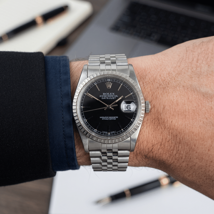 Rolex Datejust 36 MM Khanjar Caseback Black Dial Stainless Steel Automatic Watch Ref No. 16220-Hover-Image