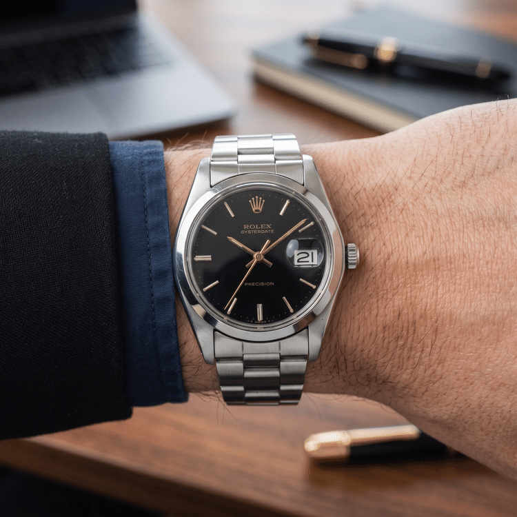 Rolex Oysterdate Precision 34.5 MM Black Dial Steel Manual Winding Watch Ref No. 6694-Hover-Image