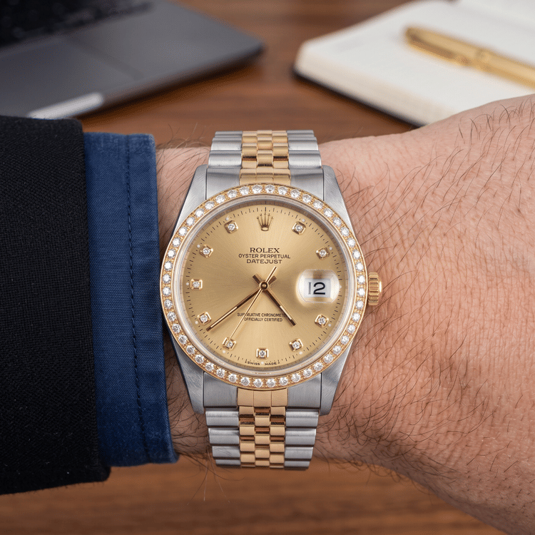 Rolex Datejust 36 MM Steel and 18K Yellow Gold Champagne Diamond Dial Automatic Watch Ref. No 16233-Hover-Image