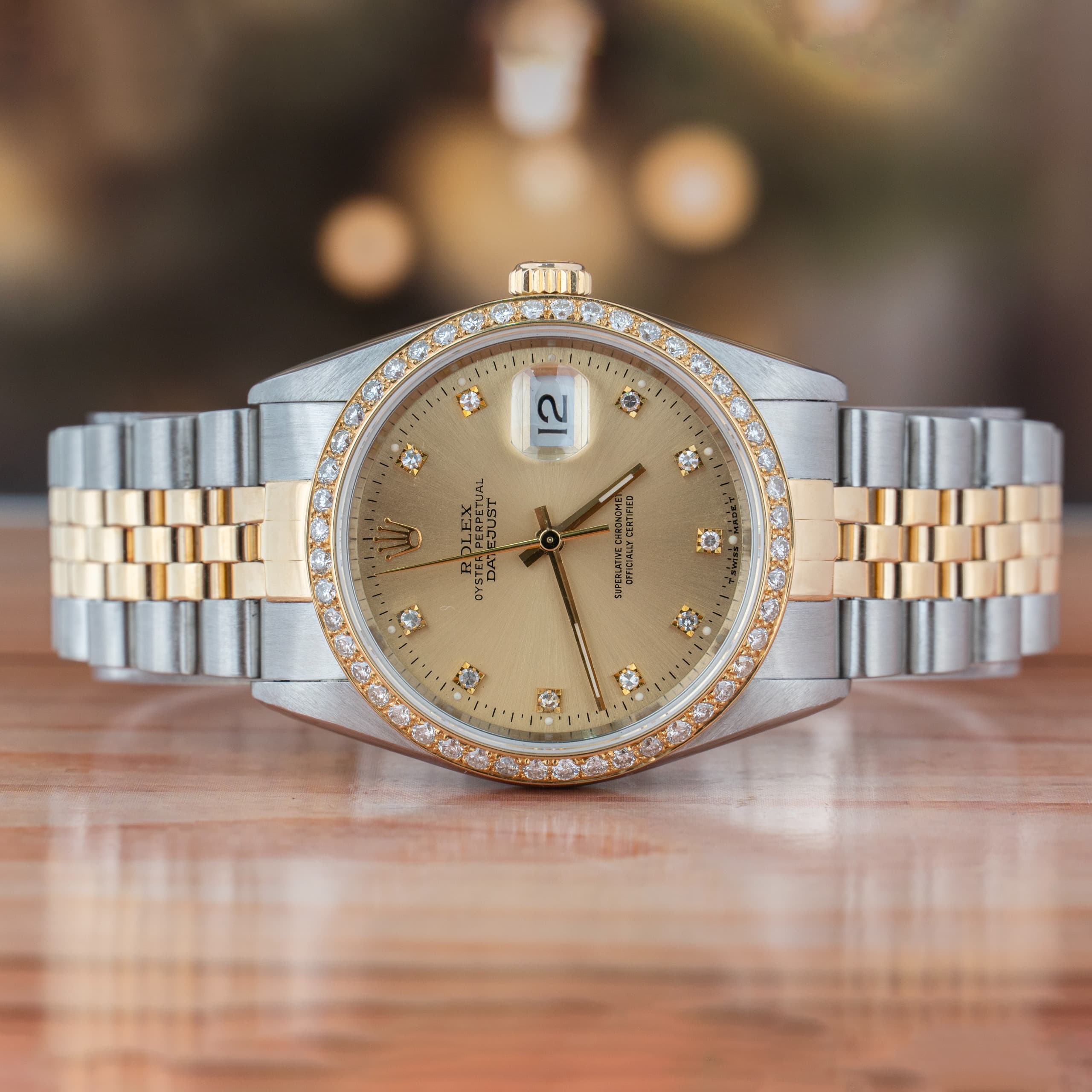 Rolex Datejust 36 MM Steel and 18K Yellow Gold Champagne Diamond Dial Automatic Watch Ref. No 16233