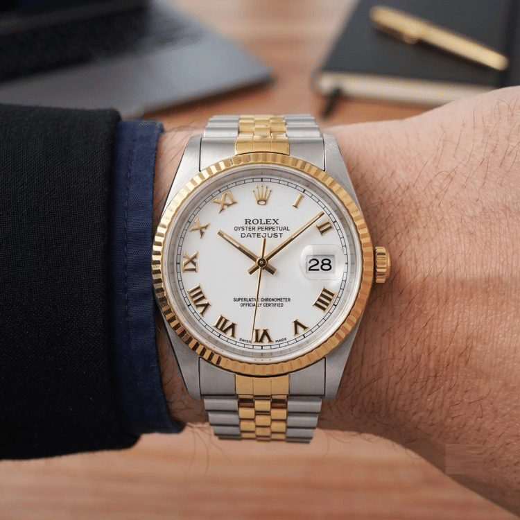 Rolex Datejust 36 MM White Dial Steel and Yellow Gold Automatic Watch Full Set Ref. No 16233-Hover-Image