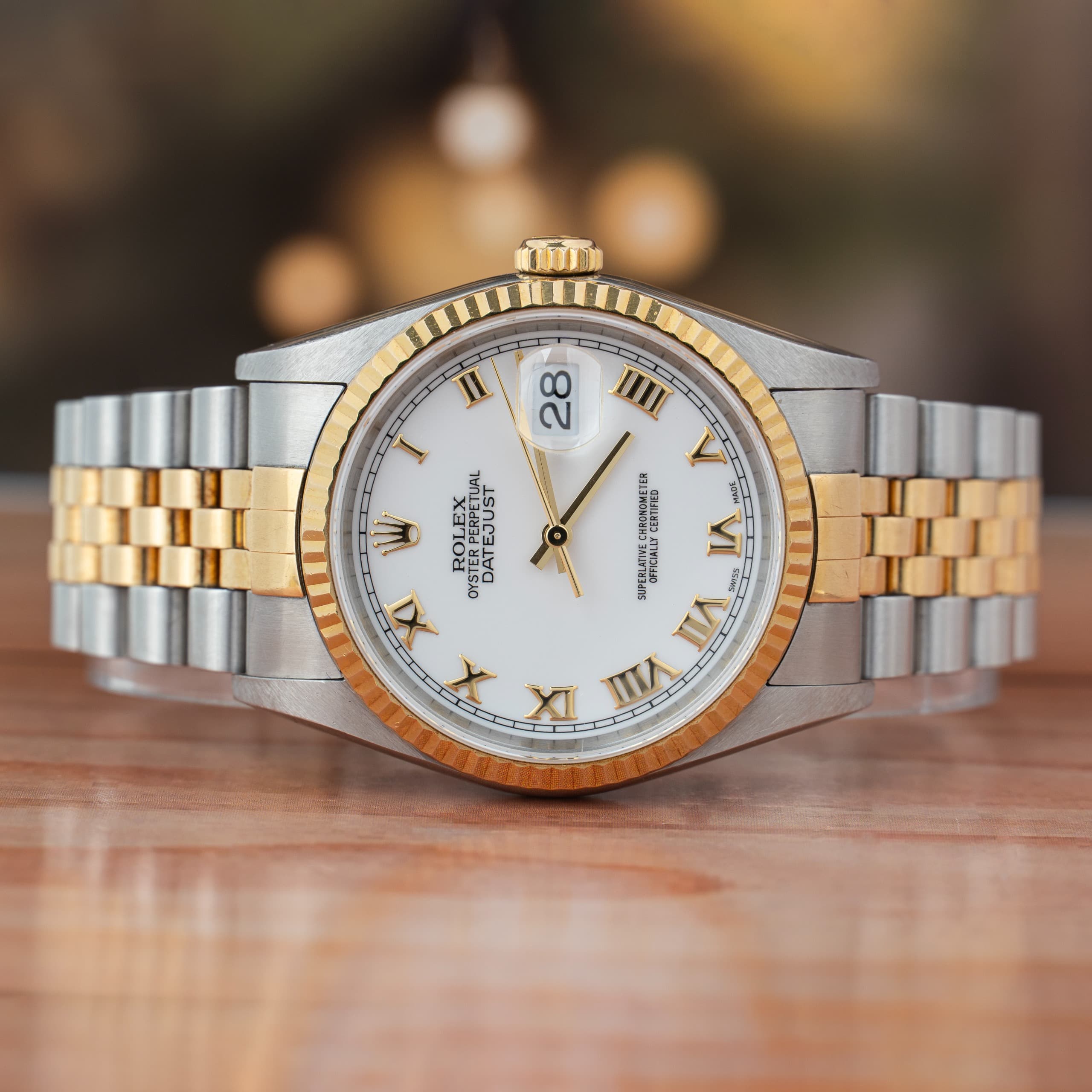 Rolex Datejust 36 MM White Dial Steel and Yellow Gold Automatic Watch Full Set Ref. No 16233