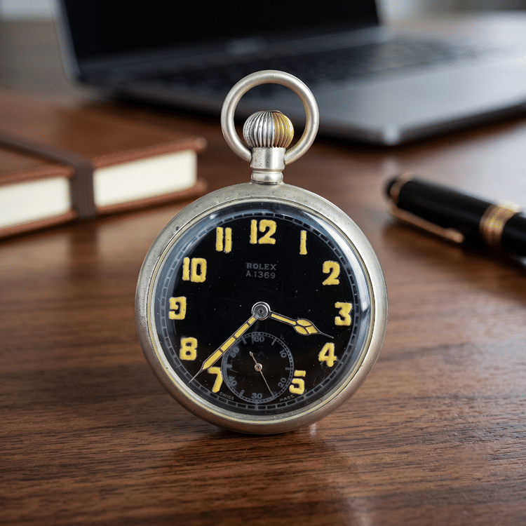 Rolex Military Black Enamel Radium Chrome Pocket Watch-Hover-Image