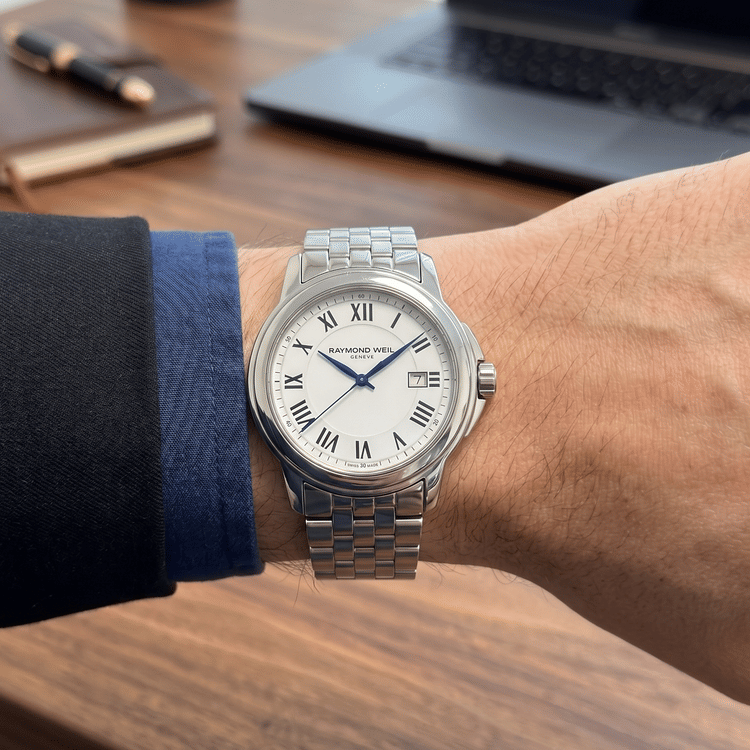 Raymond Weil Tradition 43 MM Silver Dial Stainless Steel Quartz Watch 5578-ST-00300-Hover-Image