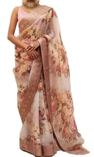 Sabyasachi Peonies Organza Saree-Hover-Image