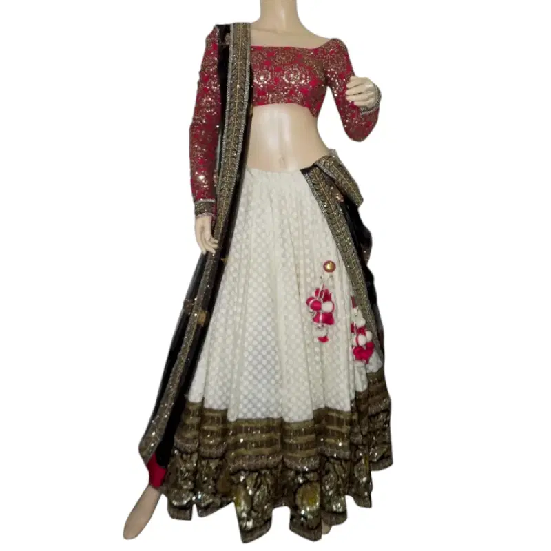 Sabyasachi Cream and Pink Lehenga
