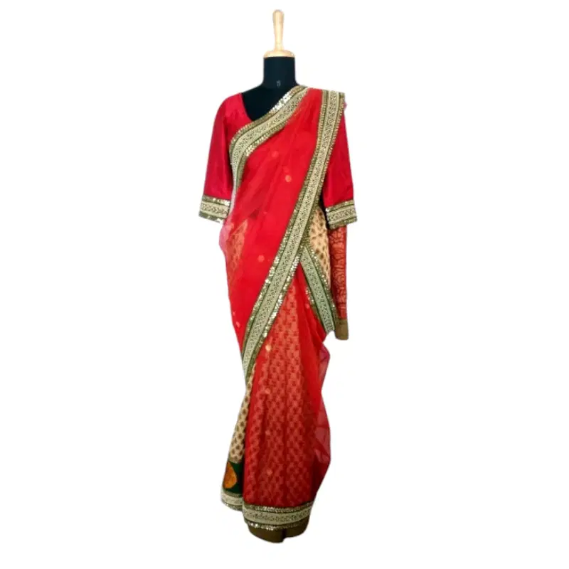 Sabyasachi Benarasi Plus Net Saree With Brocade Palla