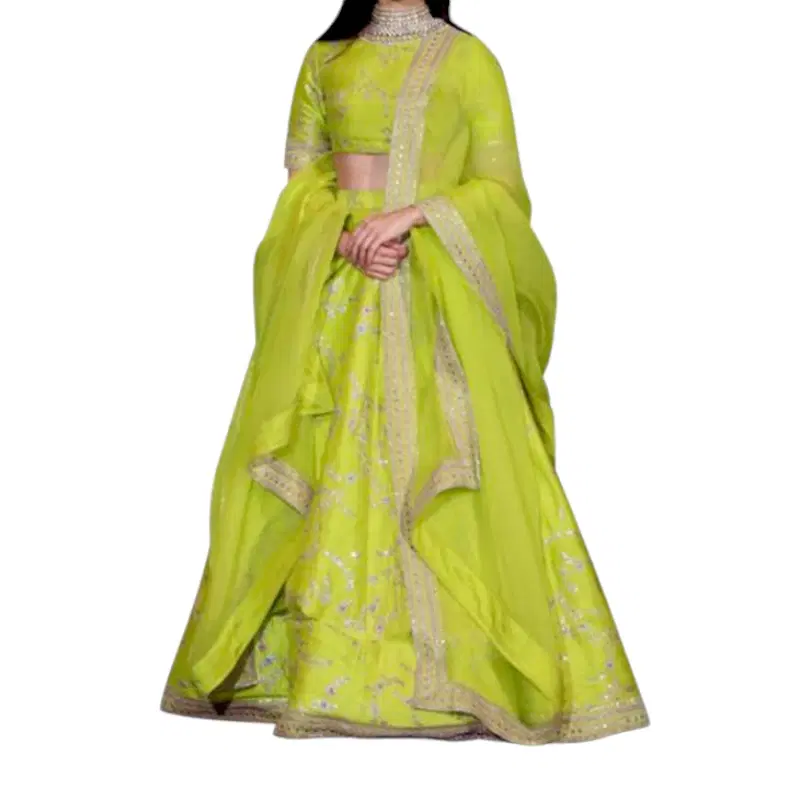 Sabyasachi Fluorescent Green Silk Lahenga
