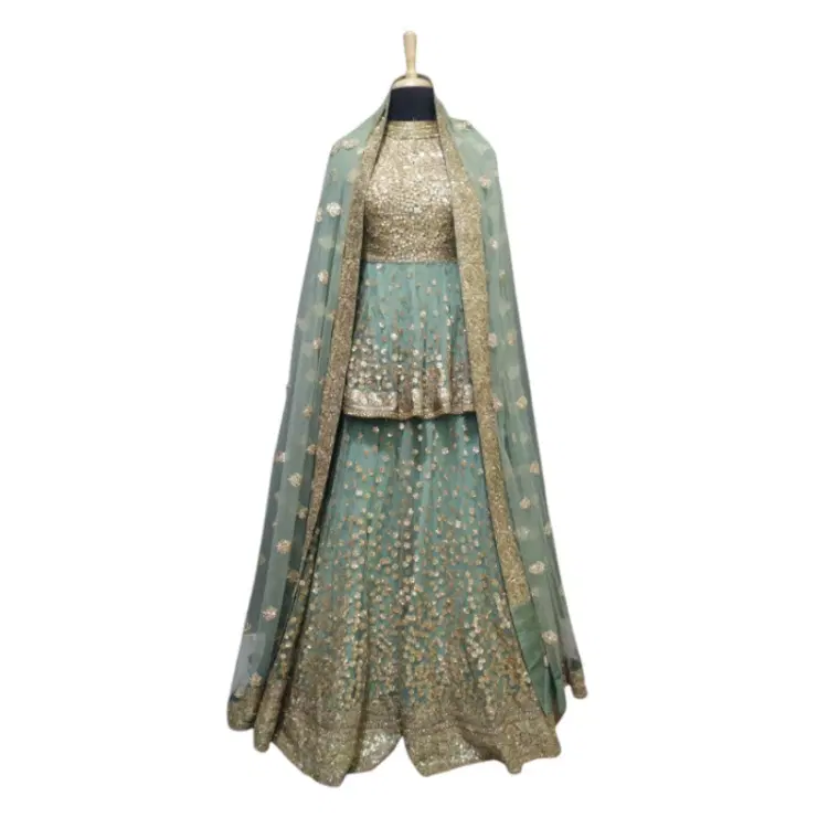 Sabyasachi Full Sleeves Mint Green Lehenga-Hover-Image