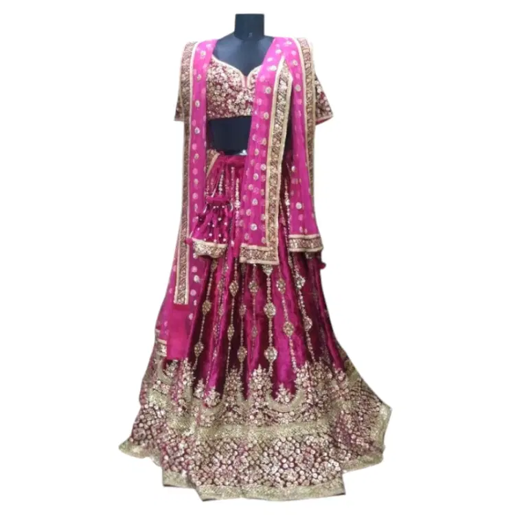 Sabyasachi Pink Velvet Zardoshi Work Lahenga-Hover-Image