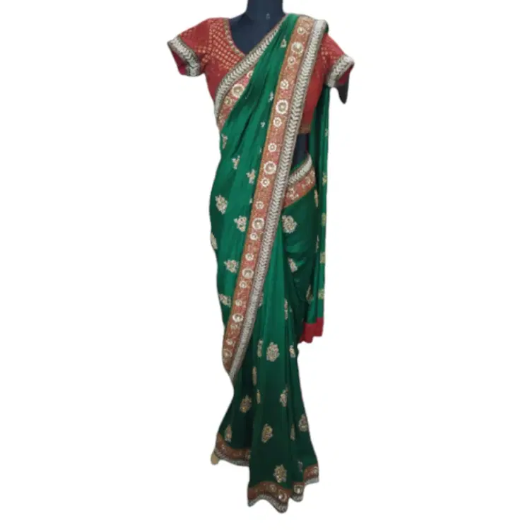 Sabyasachi Green Saree with Blouse-Hover-Image