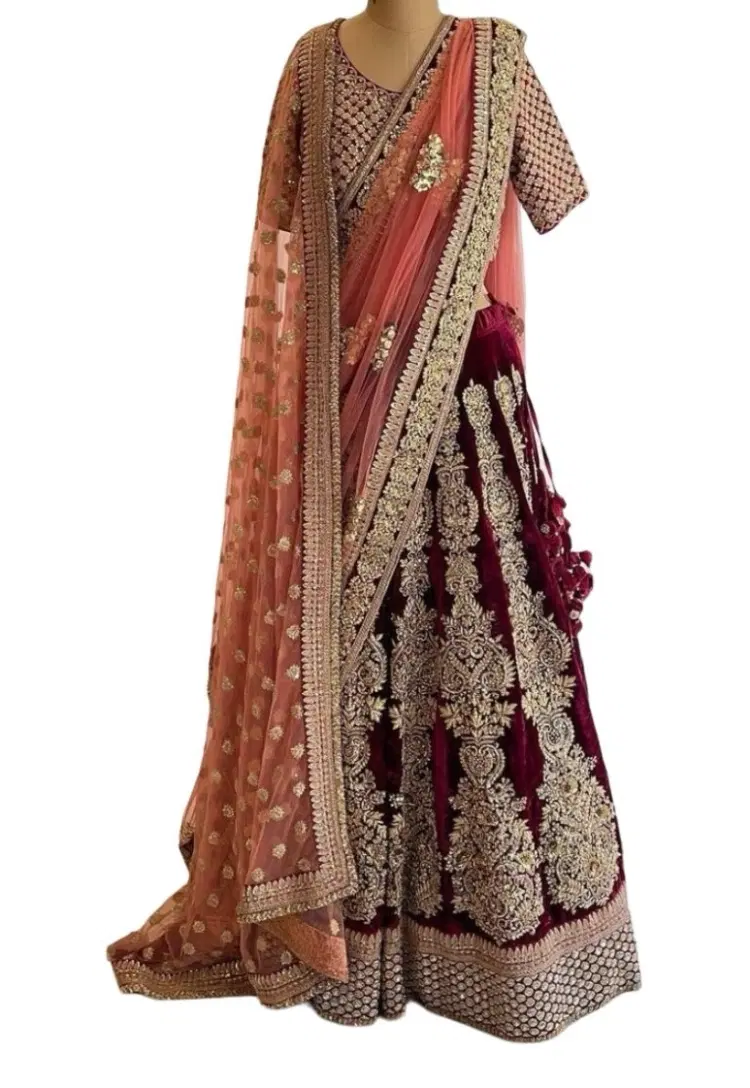 Sabyasachi Velvet Maroon Bridal Lehenga-Hover-Image