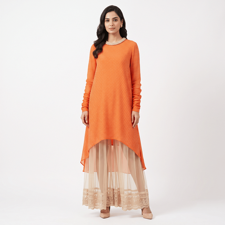 Sabyasachi Orange & Golden Dress-Hover-Image