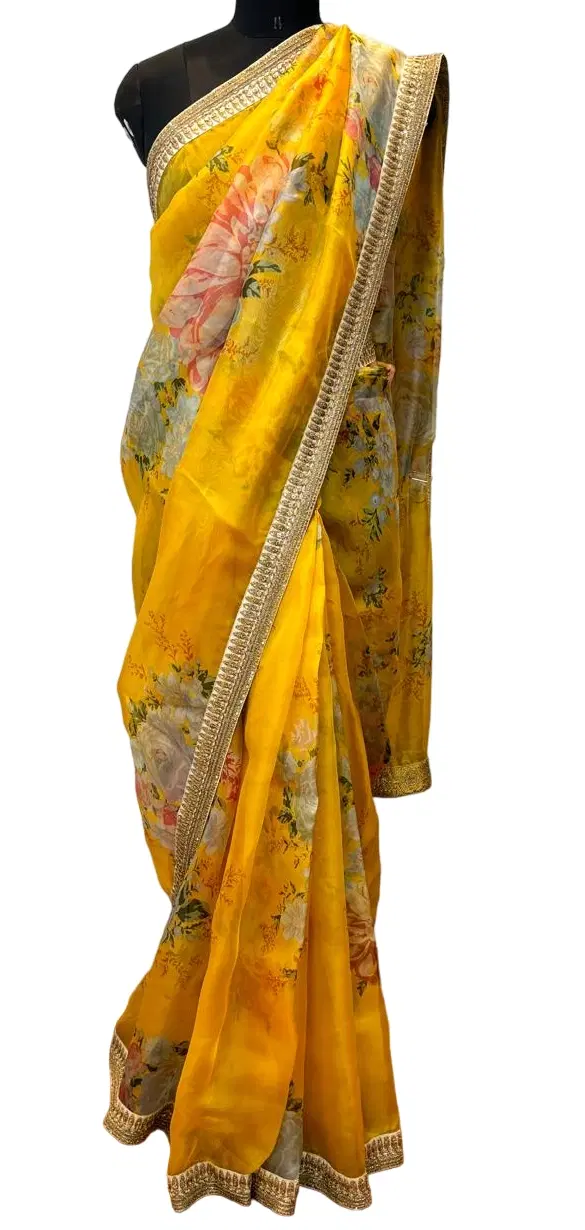 Sabyasachi Yellow Printed Saree-Hover-Image