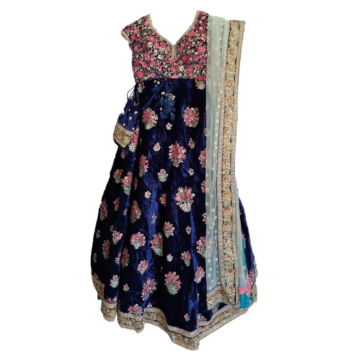 Sabyasachi Blue Velvet Lehenga