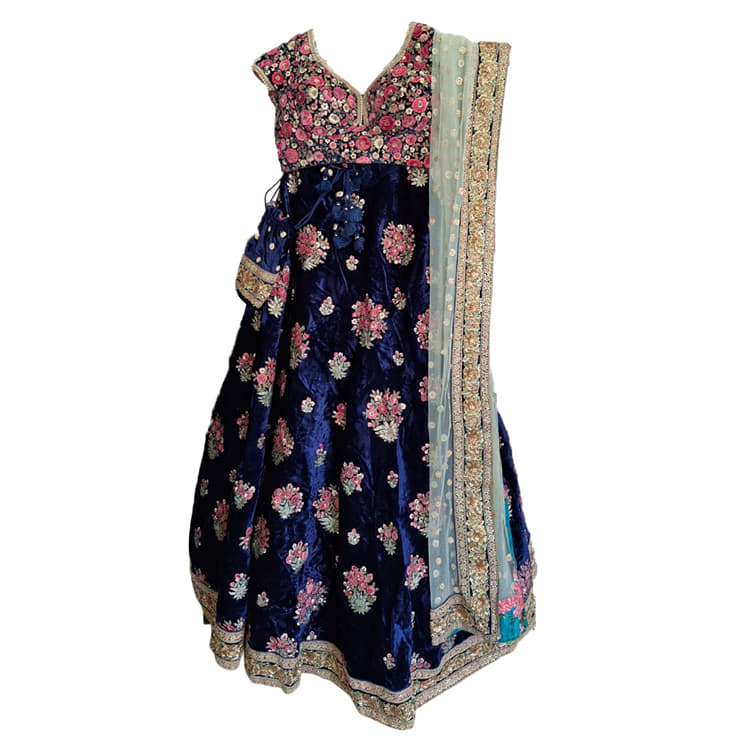 Sabyasachi Blue Velvet Lehenga-Hover-Image
