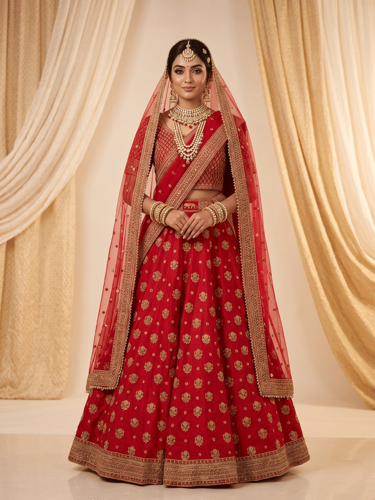 Sabyasachi Embroidered Raw Silk Lehenga-Hover-Image