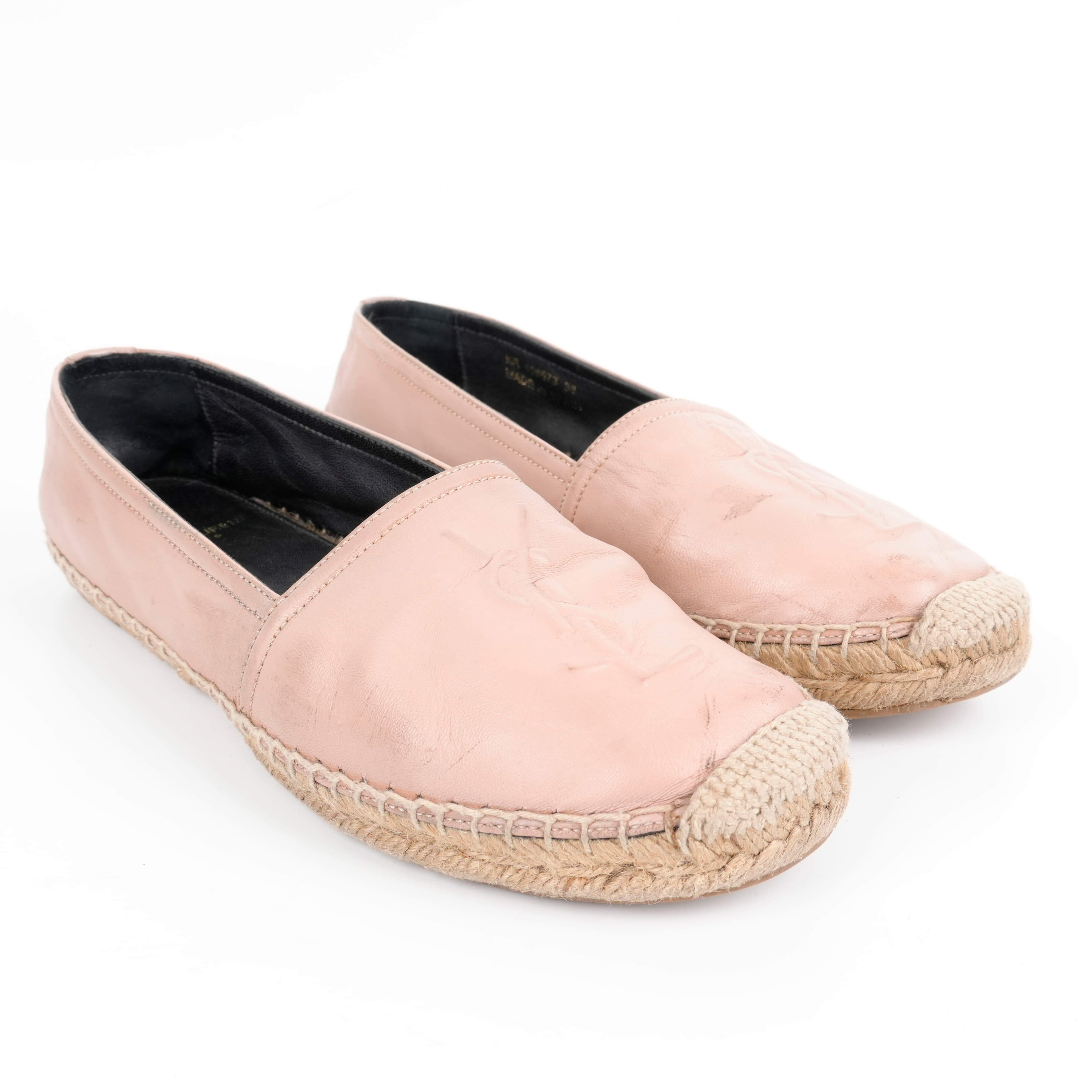 Size 36 - Saint Laurent Monogram Leather Espadrilles In Nude Rose