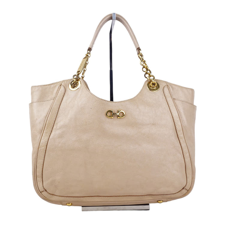 Salvatore Ferragamo Gancini Chain Leather Shoulder Bag-Hover-Image